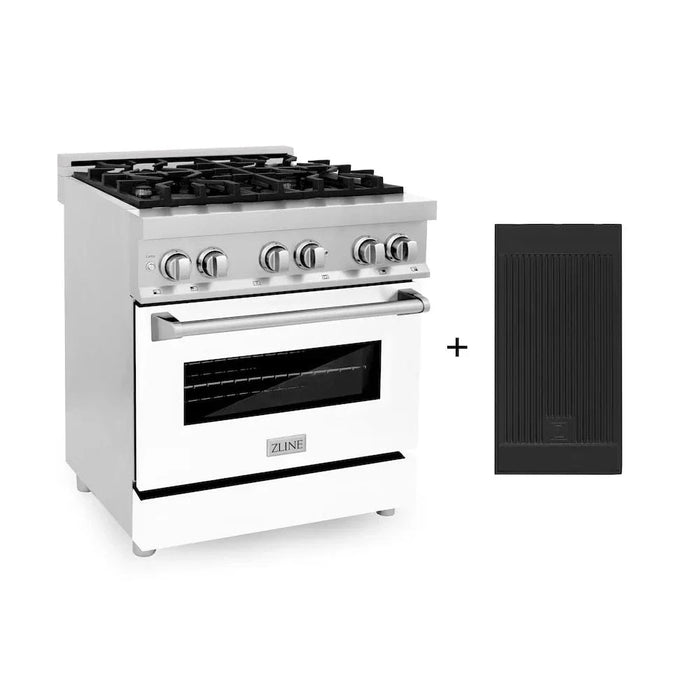 ZLINE 30" Professional Dual Fuel Range, White Matte Door, Griddle RA-WM-GR-3009K