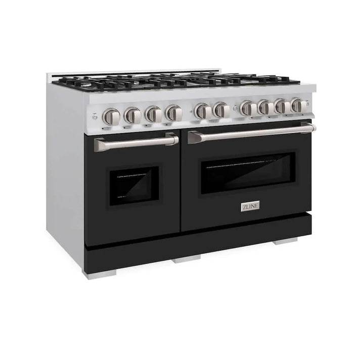 ZLINE 48" Classic Double Oven Dual Fuel Range, 8 Burner Gas Cooktop, Stainless Steel, Black Matte Doors CDR-BLM-4809K