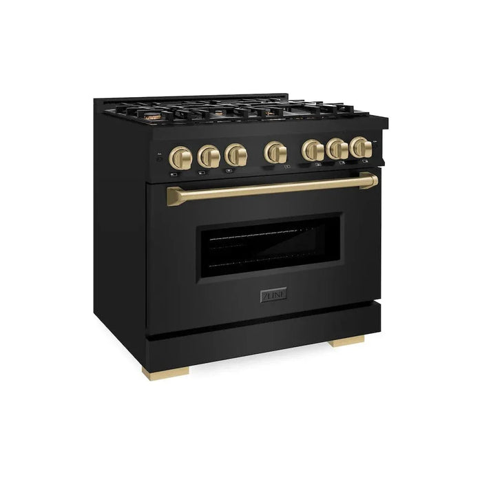ZLINE 36" Dual Fuel Range, Gas Cooktop, Electric Convection Oven Black Stainless Steel, Champagne Bronze CDRBZ-36-CB09K
