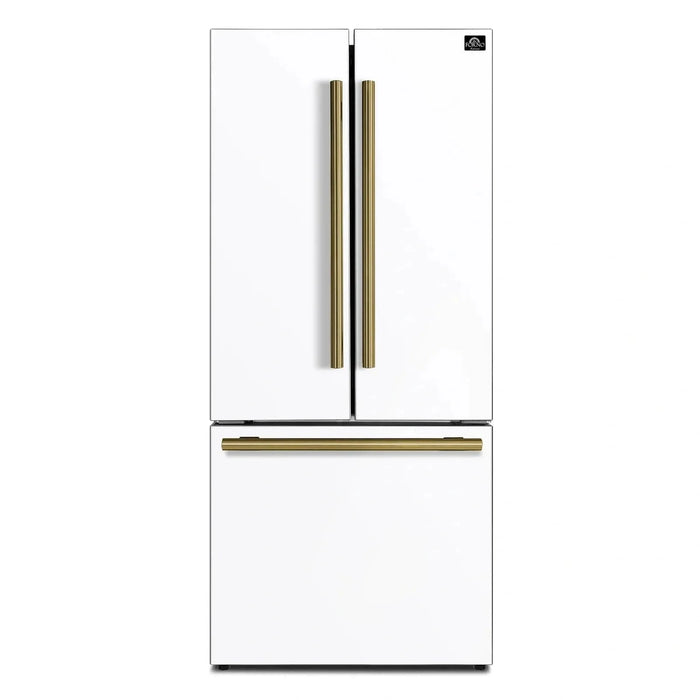 Forno Espresso Gallipoli 30"Door Refrigerator, Ice Maker in White, Antique Brass Handle FFFFD1974-31WHT09K