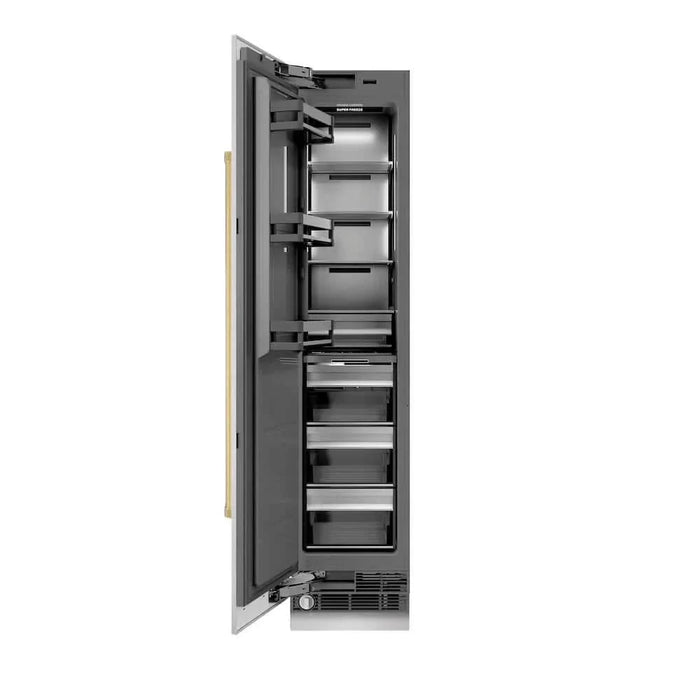 ZLINE 18" Left Hinge Column Freezer DuraSnow® Stainless Steel, Graphite Gray Interior Polished Gold RCFVLZ-SN-18-G09K