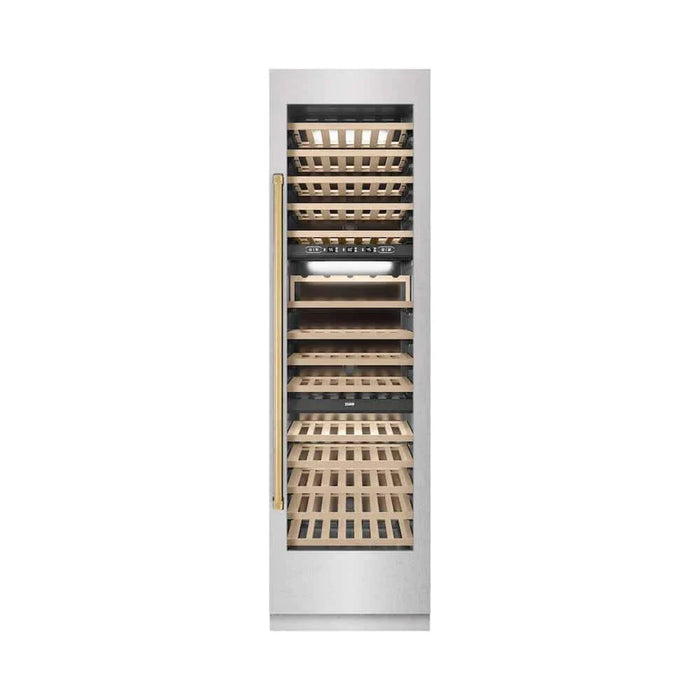 ZLINE 24"Triple Zone 100 Bottle Column Wine Cooler, DuraSnow®  Stainless Steel Polished Gold RCWVZ-SN-24-G09K