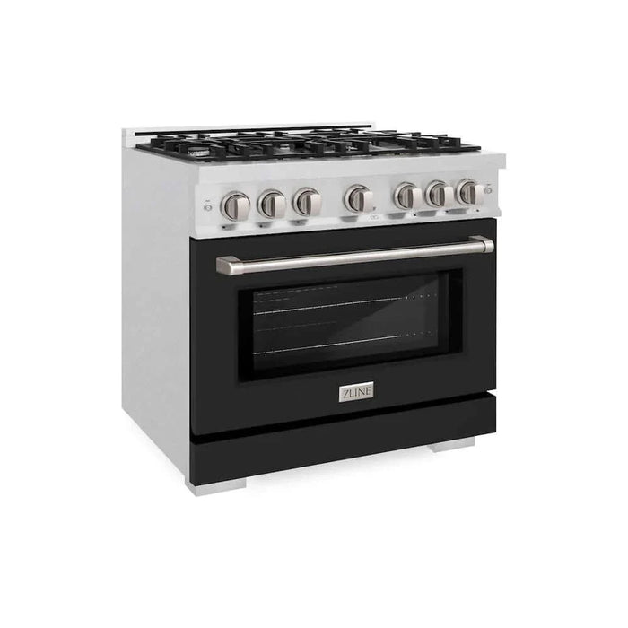 ZLINE 36" Select Gas Range Convection Gas Oven DuraSnow® Stainless Steel Black Matte Door HGRS-BLM-3609K