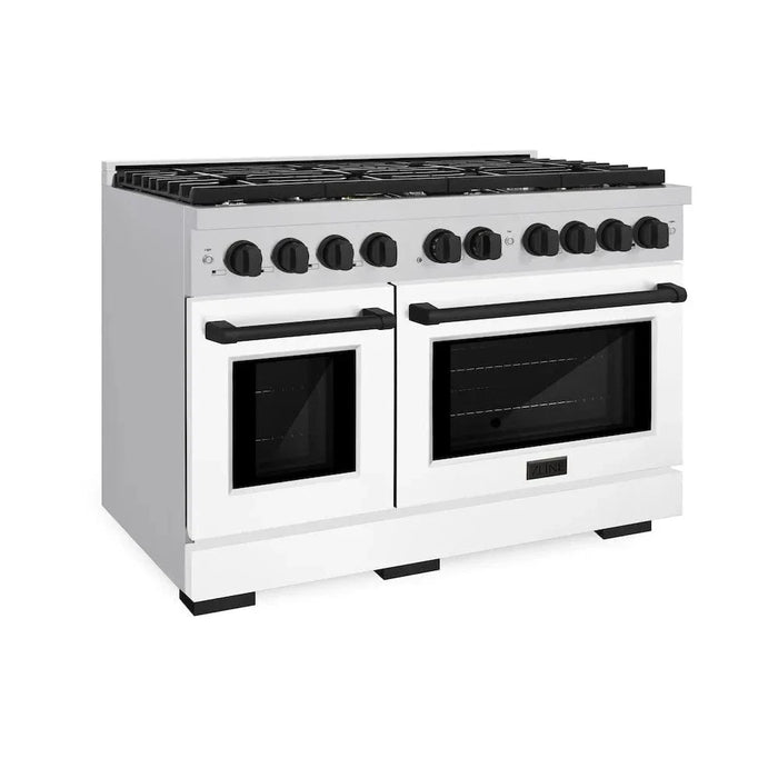 ZLINE 48"Gas Range, Convection Oven White, Matte Black, SGRZ-WM-48-MB09K