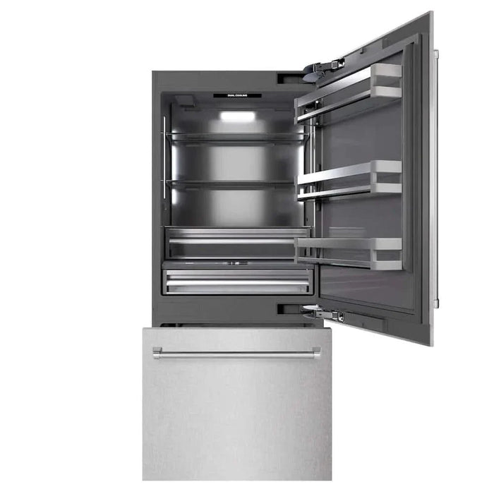 ZLINE 36" Built-In Bottom Freezer Refrigerator,Water Dispenser, Ice Maker, DuraSnow® Stainless Steel Graphite Gray GRBIT-SN-3609K