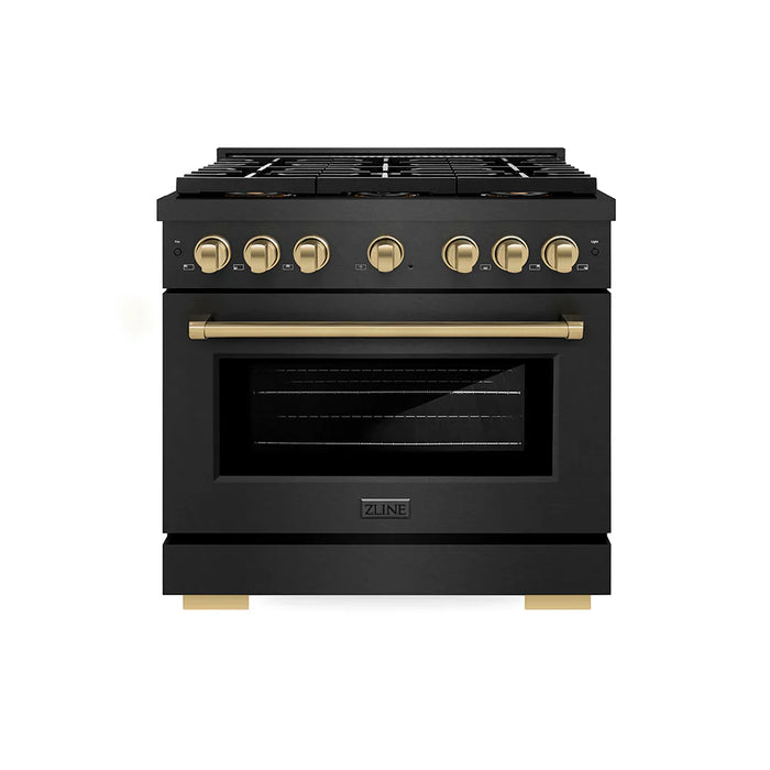 ZLINE 36" Paramount Gas Range, Convection Gas Oven, Black Satin Stainless Steel SGRBSZ-36-CB09K