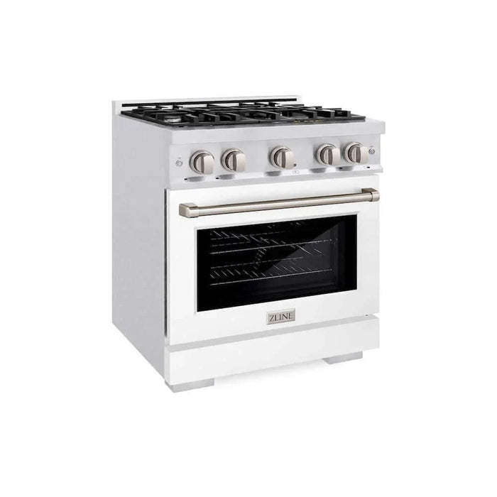 ZLINE 30" Select Dual Fuel Range Gas Cooktop Electric Convection Oven DuraSnow® Stainless Steel White Matte Door HDRS-WM-3009K
