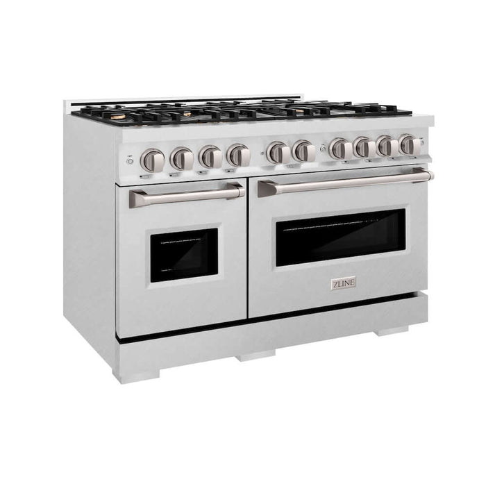 ZLINE 48" Dual Fuel Range, Gas Cooktop, Electric Convection Oven DuraSnow® Stainless Steel, Brass Burners CDRS-BR-4809K