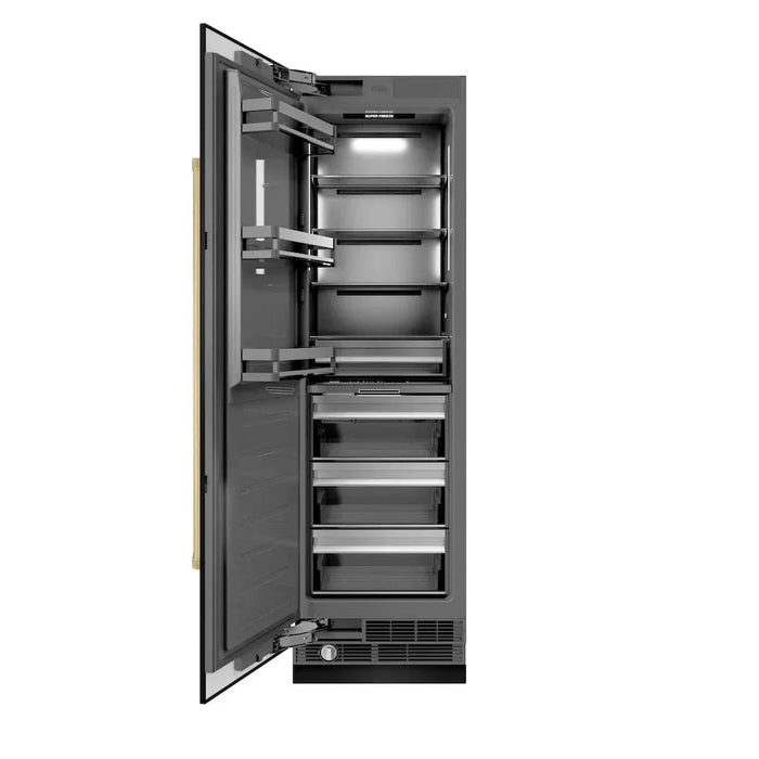 ZLINE 24" Column Freezer Black Stainless Steel, Graphite Gray Interior Polished Gold RCFVZ-BS-24-G09K