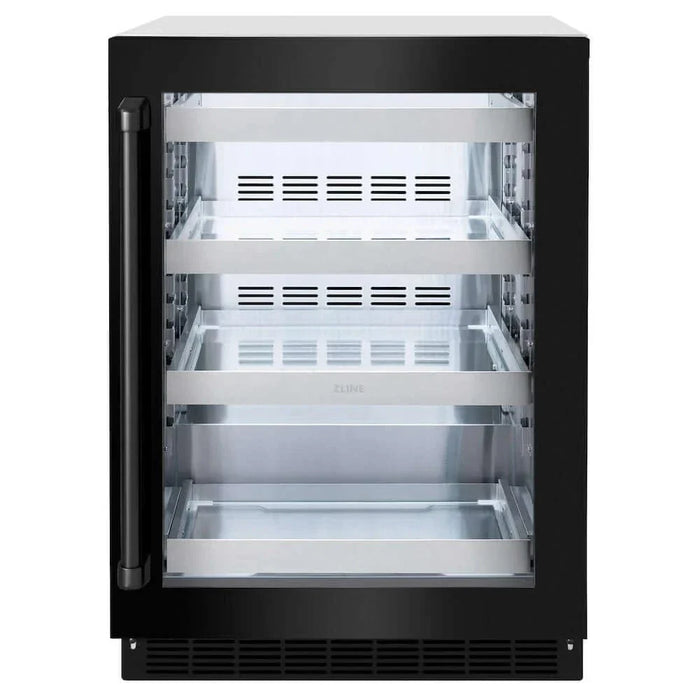 ZLINE 24" Touchstone 151 Can Beverage Fridge Black Stainless Steel Glass Door RBSO-BS-2409K