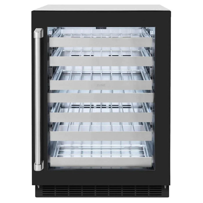 ZLINE 24" Touchstone Dual Zone 44 Bottle Wine Cooler Black Matte Glass Door RWDO-BLM-2409K