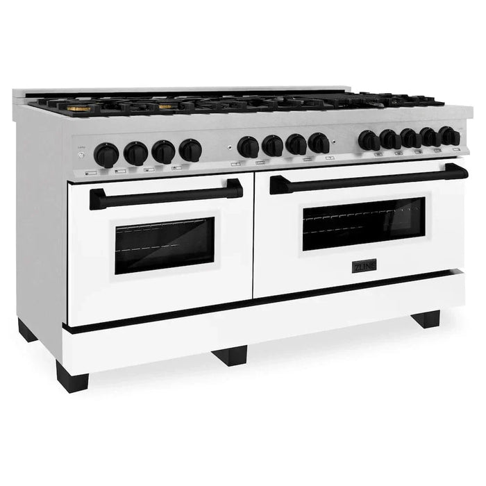 ZLINE 60"Autograph Range Dual Fuel, DuraSnow, White Door,RASZ-WM-60-MB09K
