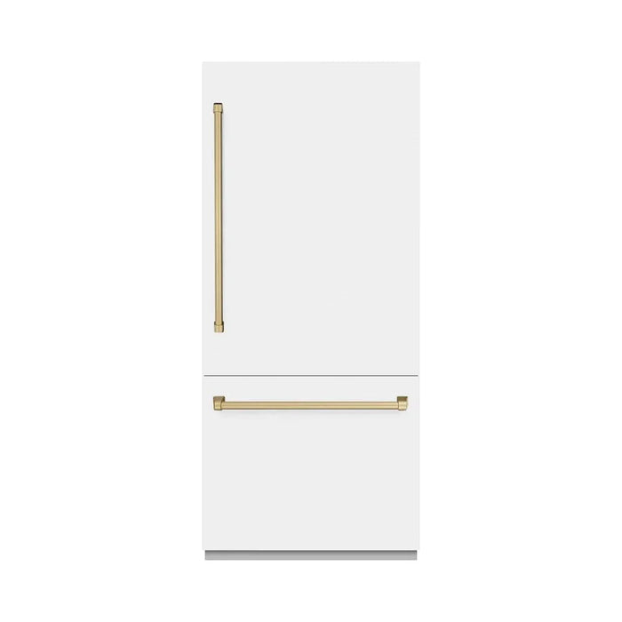 ZLINE 36" Built-In Bottom Freezer Refrigerator,Water Dispenser, Ice Maker, White Matte Graphite Gray Champagne Bronze GRBITZ-WM-36-CB09K
