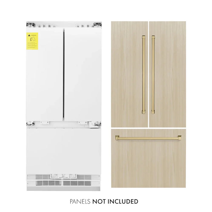 ZLINE Autograph Edition 36" Panel Ready Built-In Bottom Freezer Refrigerator, Water Dispenser, Ice Maker, Accents RBIVZ-36-CB09K
