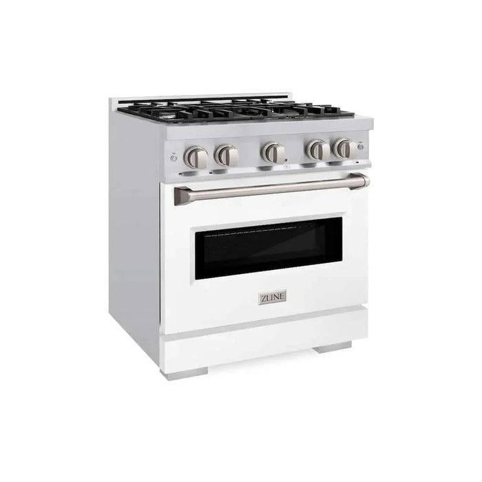ZLINE 30" Dual Fuel Range, Gas Cooktop, Electric Convection Oven Stainless Steel, White Matte Door CDR-WM-3009K