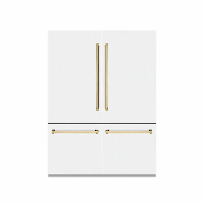 ZLINE 60" Built-In Bottom Freezer Refrigerator with Water Dispenser, Ice Maker, White Matte, Graphite Gray Interior, Polished Gold GRBIVZ-WM-60-G09K
