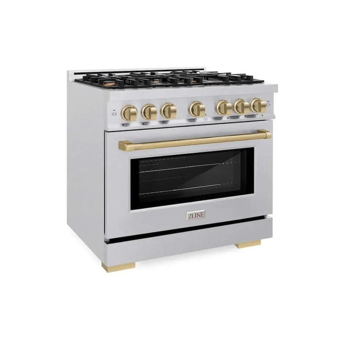 ZLINE 36" Select Dual Fuel Range Gas Cooktop Electric Convection Oven DuraSnow® Stainless Steel Champagne Bronze HDRSZ-36-CB09K