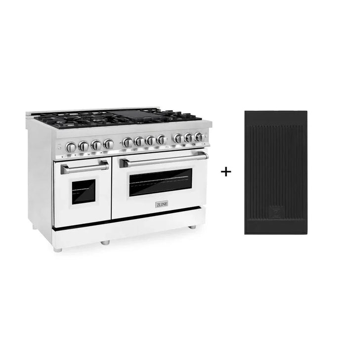 ZLINE 48" Professional Dual Fuel Range with White Matte Door, Griddle RA-WM-GR-4809K