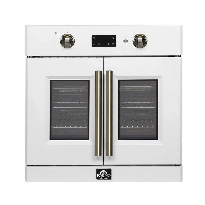 Forno Asti 30"French Door Electric Wall Oven in White with Antique Brass Trim, FBOEL1333-30WHT09K