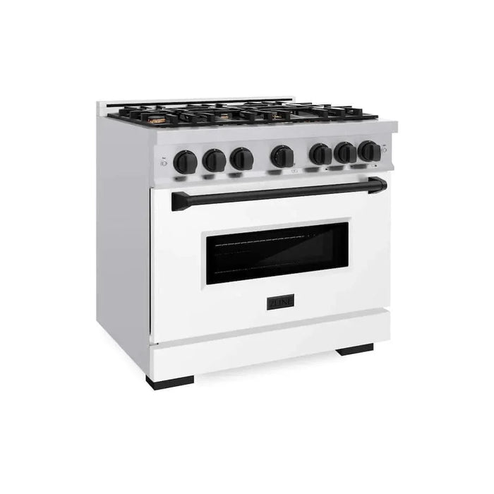 ZLINE 36" Dual Fuel Range, Gas Cooktop, Electric Convection Oven Stainless Steel, Matte White Door Matte Black CDRZ-WM-36-MB09K