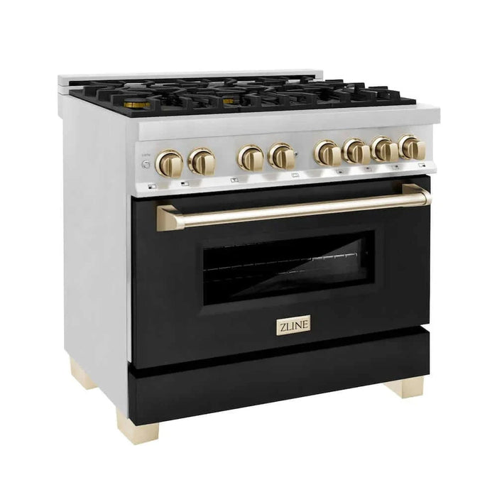 ZLINE 36" Autograph Dual Fuel Range, Black, Gold, RAZ-BLM-36-G09K