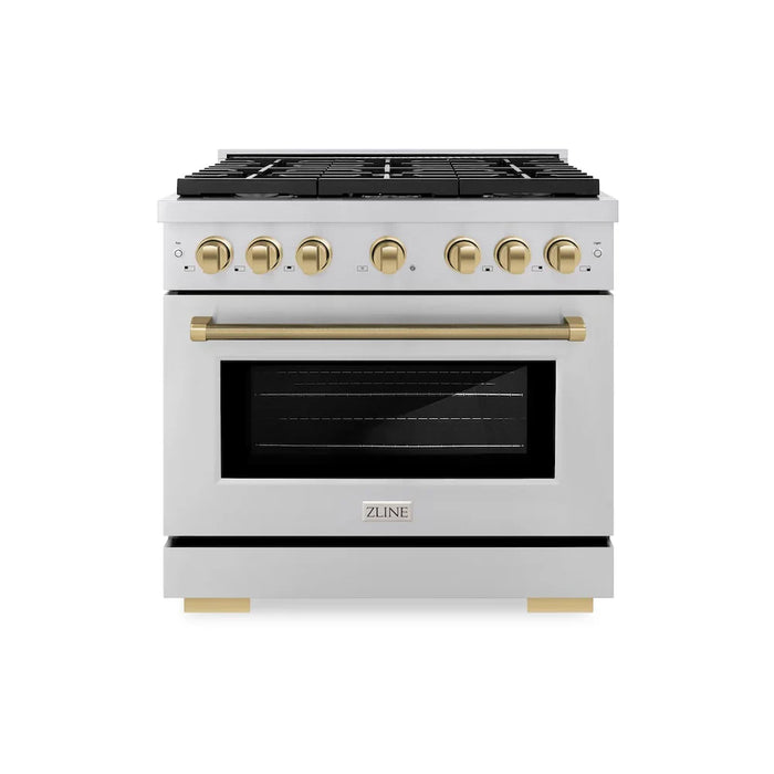 ZLINE Autograph Edition 36" Paramount Dual Fuel Range, 6 Burner Gas Cooktop, Electric Convection Oven, Stainless Steel, Helix Handle and Knob SDRZ-36-KCB09K