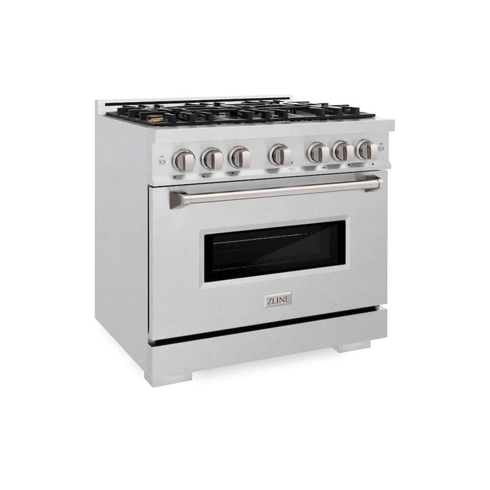 ZLINE 36" Classic Gas Range, Convection Gas Oven DuraSnow® Stainless Steel, Brass Burners CGRS-BR-3609K