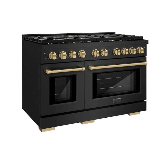 ZLINE 48"Gas Range, Convection Gas Oven, Black, Champagne Bronze,SGRBZ-48-CB09K