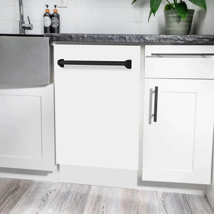 ZLINE Autograph 18" Dishwasher White Door, Black Handle DWVZ-WM-18-MB09K