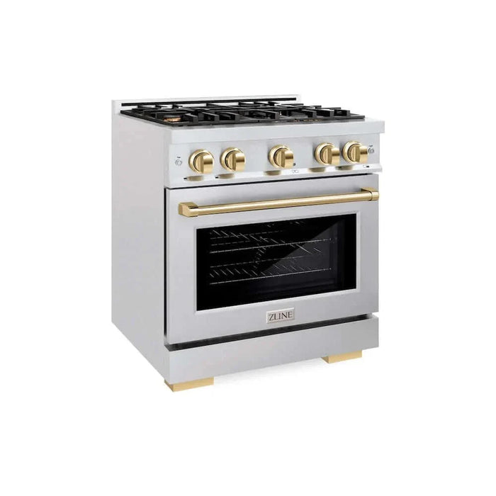 ZLINE 30" Select Dual Fuel Range Gas Cooktop Electric Convection Oven DuraSnow® Stainless Steel Gold HDRSZ-30-G09K