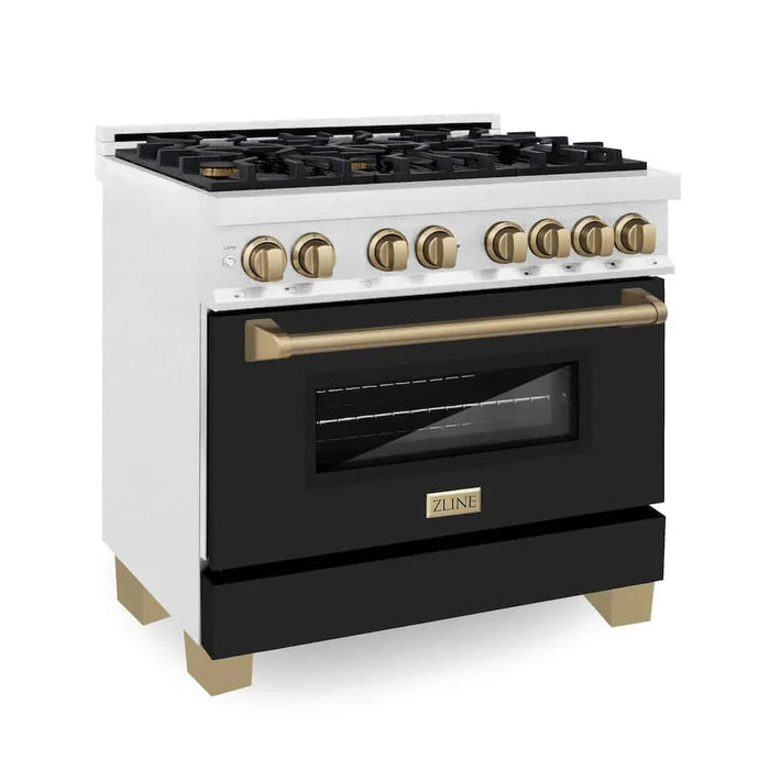ZLINE 36" Autograph, Dual Fuel Range, Black Door, Bronze, RASZ-BLM-36-CB09K