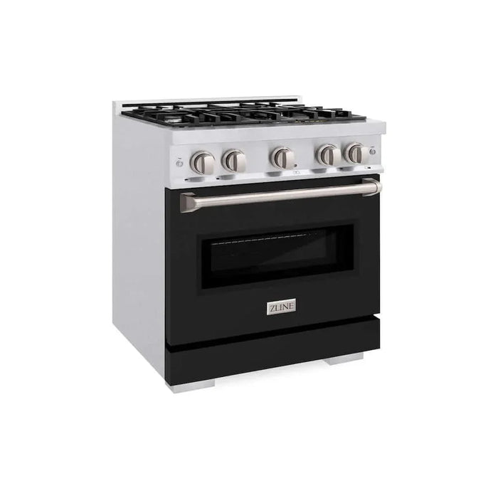 ZLINE 30" Dual Fuel Range, Gas Cooktop, Electric Convection Oven DuraSnow®Stainless Steel, Black Matte Door CDRS-BLM-3009K