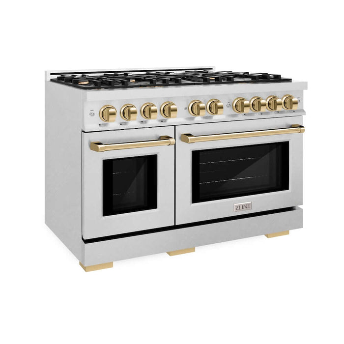 ZLINE 48" Select Gas Range Convection Gas Oven DuraSnow® Stainless Steel Polished Gold HGRSZ-48-G09K