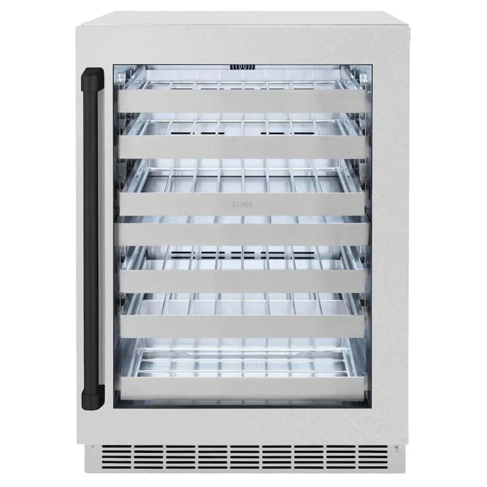 ZLINE 24" Touchstone Dual Zone 44 Bottle Wine Cooler DuraSnow® Stainless Steel Glass Door Matte Black Handle RWDOZ-SN-24-MB09K