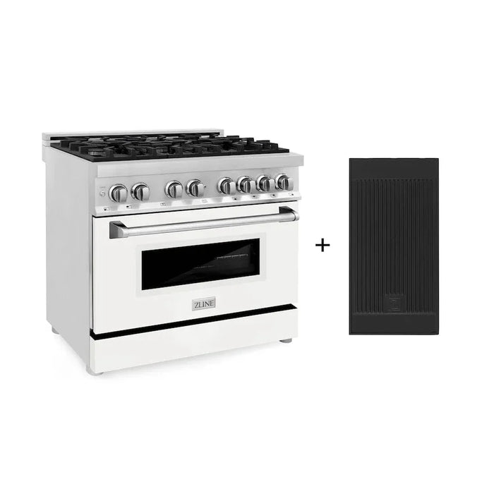 ZLINE 36" Professional Dual Fuel Range, White Matte Door, Griddle RA-WM-GR-3609K