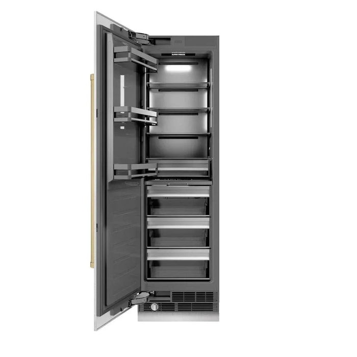 ZLINE 24" Column Freezer DuraSnow®Stainless Steel, Graphite Gray Interior Champagne Bronze RCFVZ-SN-24-CB09K