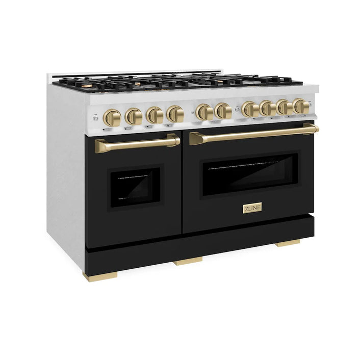 ZLINE 48" Classic Double Oven Dual Fuel Range, 8 Burner Gas Cooktop, Stainless Steel, Black Matte Doors, Accents CDRZ-BLM-48-CB (Copy)09K