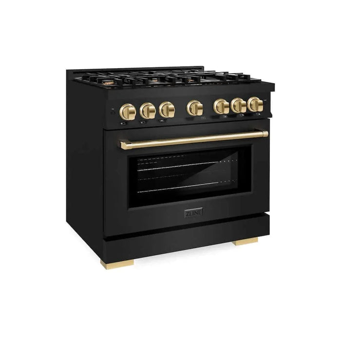 ZLINE 36" Select Gas Range Convection Gas Oven Black Stainless Steel Gold HGRBZ-36-G09K