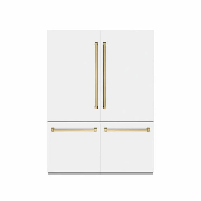 ZLINE 60" Built-In Bottom Freezer Refrigerator with Water Dispenser, Ice Maker, White Matte, Graphite Gray Interior, Champagne Bronze GRBIVZ-WM-60-CB09K