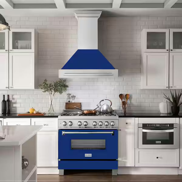 ZLINE 36" Autograph Stainless Blue Gloss Wall Range Hood, 8654STX-BG-3609K