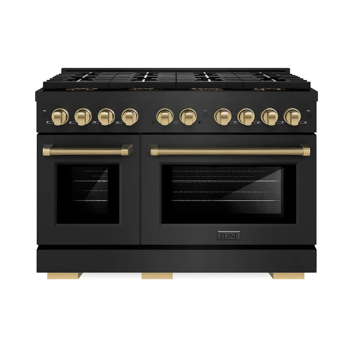 ZLINE Autograph Edition 48" Paramount Dual Fuel Range, DuoPro™ Cooktop, Electric Convection Oven, Black Stainless Steel, Helix Handle PSDRBZ-48-KCB09K