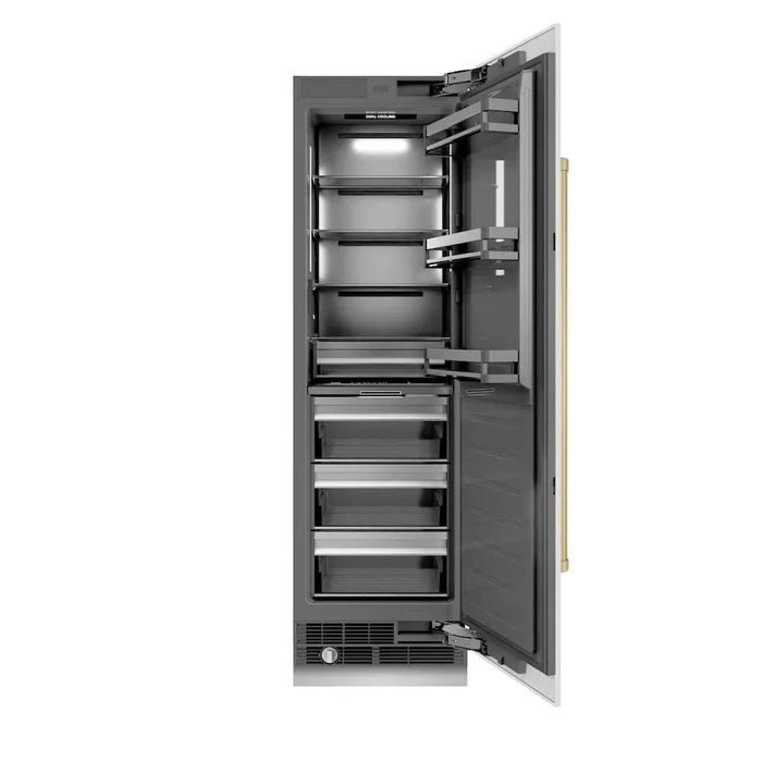 ZLINE 24" Column Refrigerator White Matte Stainless Steel, Graphite Gray Interior Champagne Bronze RCRVZ-WM-24-CB09K