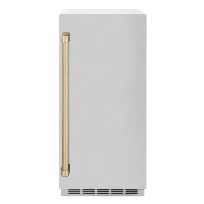 ZLINE Autograph Edition 15 " Touchstone Clear Cube Ice Maker, Drain Pump, Satin Stainless Steel Door, Accents ICCDZ-SN-15-CB09K