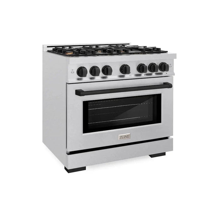 ZLINE 36" Select Gas Range Convection Gas Oven DuraSnow® Stainless Steel Matte Black HGRSZ-36-MB09K