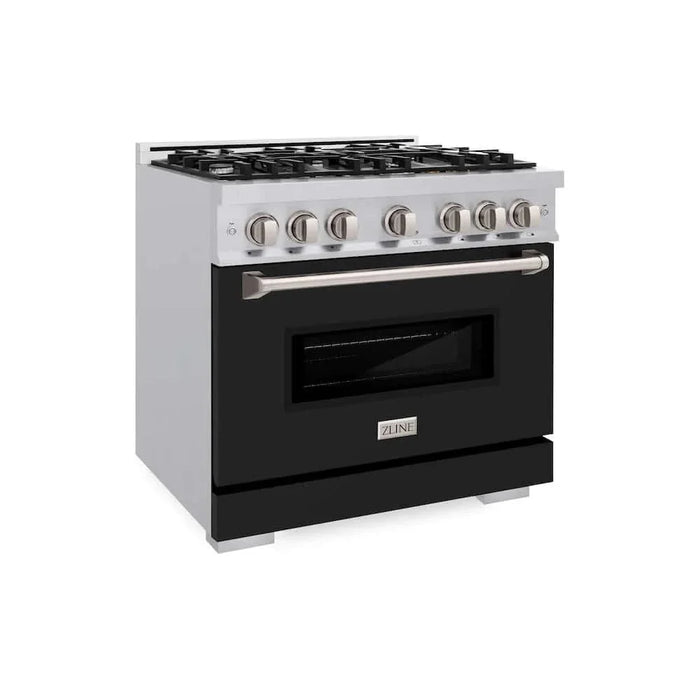 ZLINE 36" Dual Fuel Range, Gas Cooktop, Electric Convection Oven Stainless Steel, Black Matte Door CDR-BLM-3609K