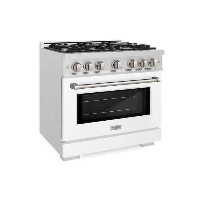 ZLINE 36" Select Dual Fuel Range Gas Cooktop Electric Convection Oven DuraSnow® Stainless Steel White Matte Door HDRS-WM-3609K