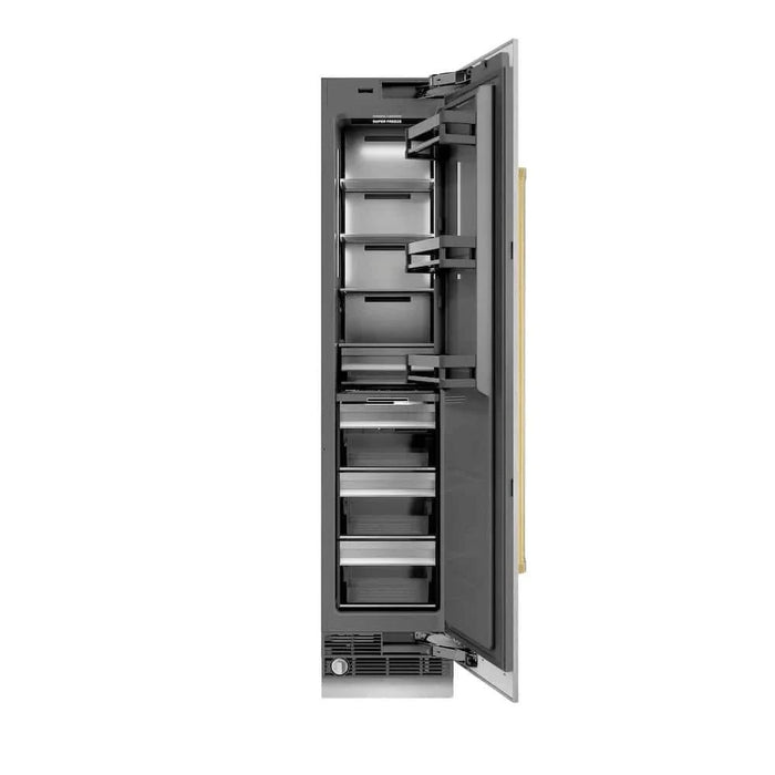 ZLINE 18" Right Hinge Column Freezer DuraSnow® Stainless Steel, Graphite Gray Interior Polished Gold RCFVRZ-SN-18-G09K