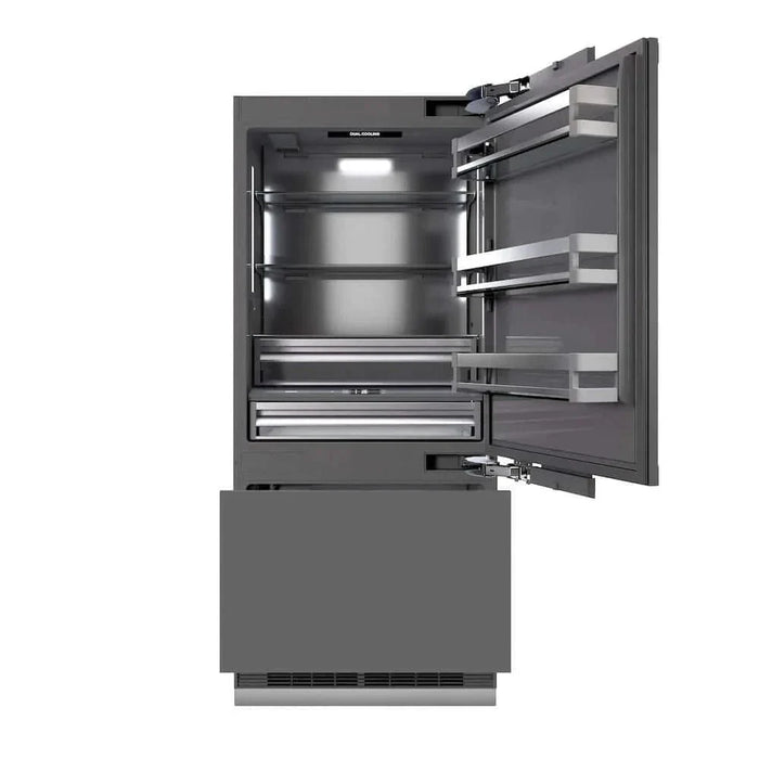 ZLINE 36" Panel Ready Built-In Bottom Freezer Refrigerator,Water Dispenser, Ice Maker,Graphite Gray Champagne Bronze GRBITZ-36-CB09K