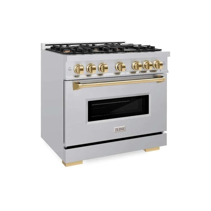 ZLINE 36" Dual Fuel Range, Gas Cooktop, Electric Convection Oven Stainless Steel, Gold CDRZ-36-G09K