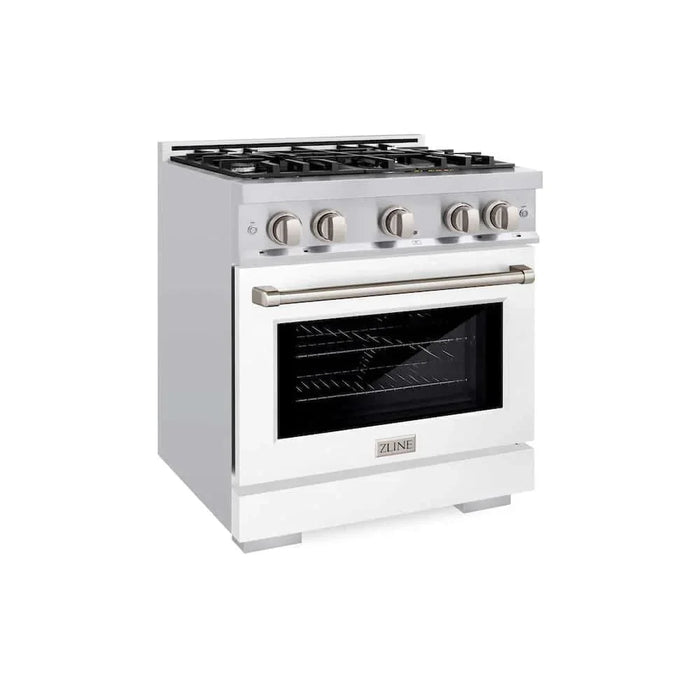 ZLINE 30" Select Dual Fuel Range Gas Cooktop Electric Convection Oven Stainless Steel White Matte Door HDR-WM-3009K